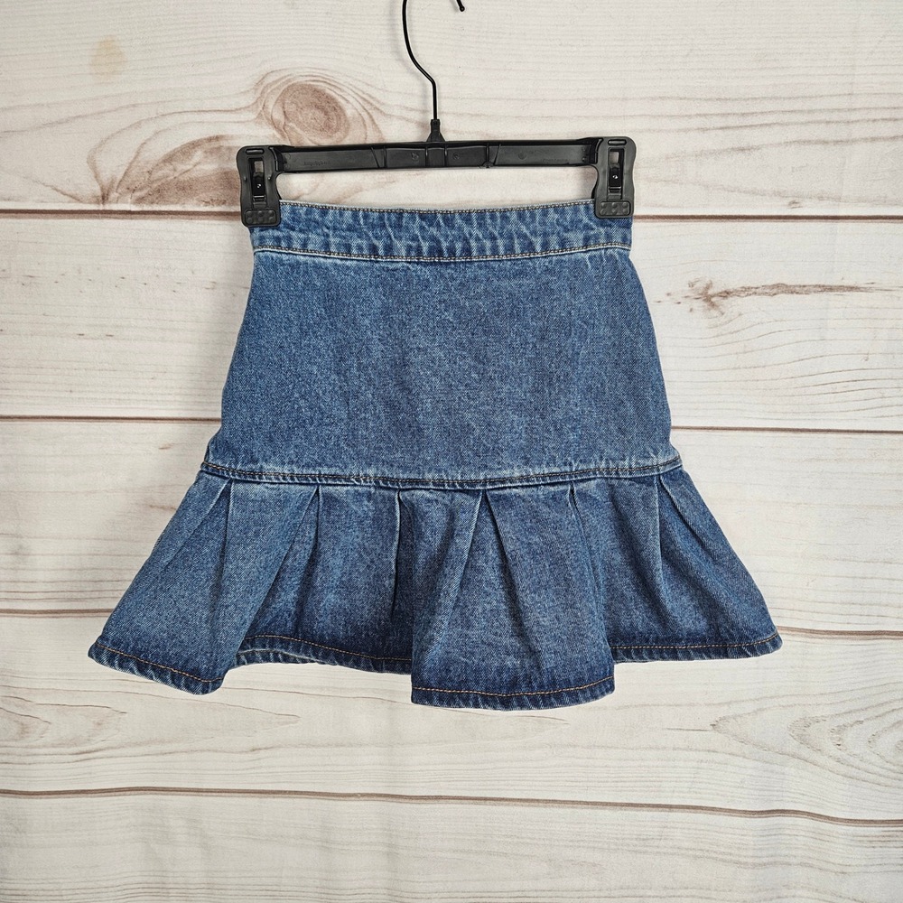 Lioness Blue Denim Pleated Drop Hem Mini Skirt XXS High Waisted Back Zip